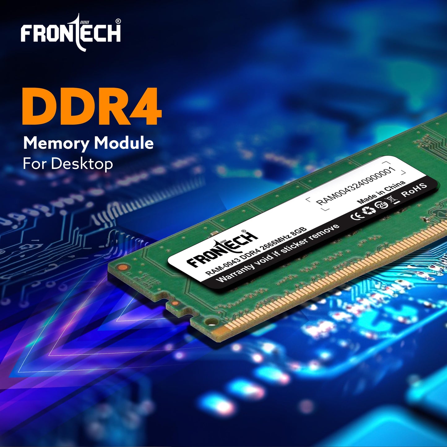 FRONTECH 8GB DDR4 16 Chips 2666 MHz Desktop RAM Memory, Suitable for Gaming, Multitasking (RAM-0043)