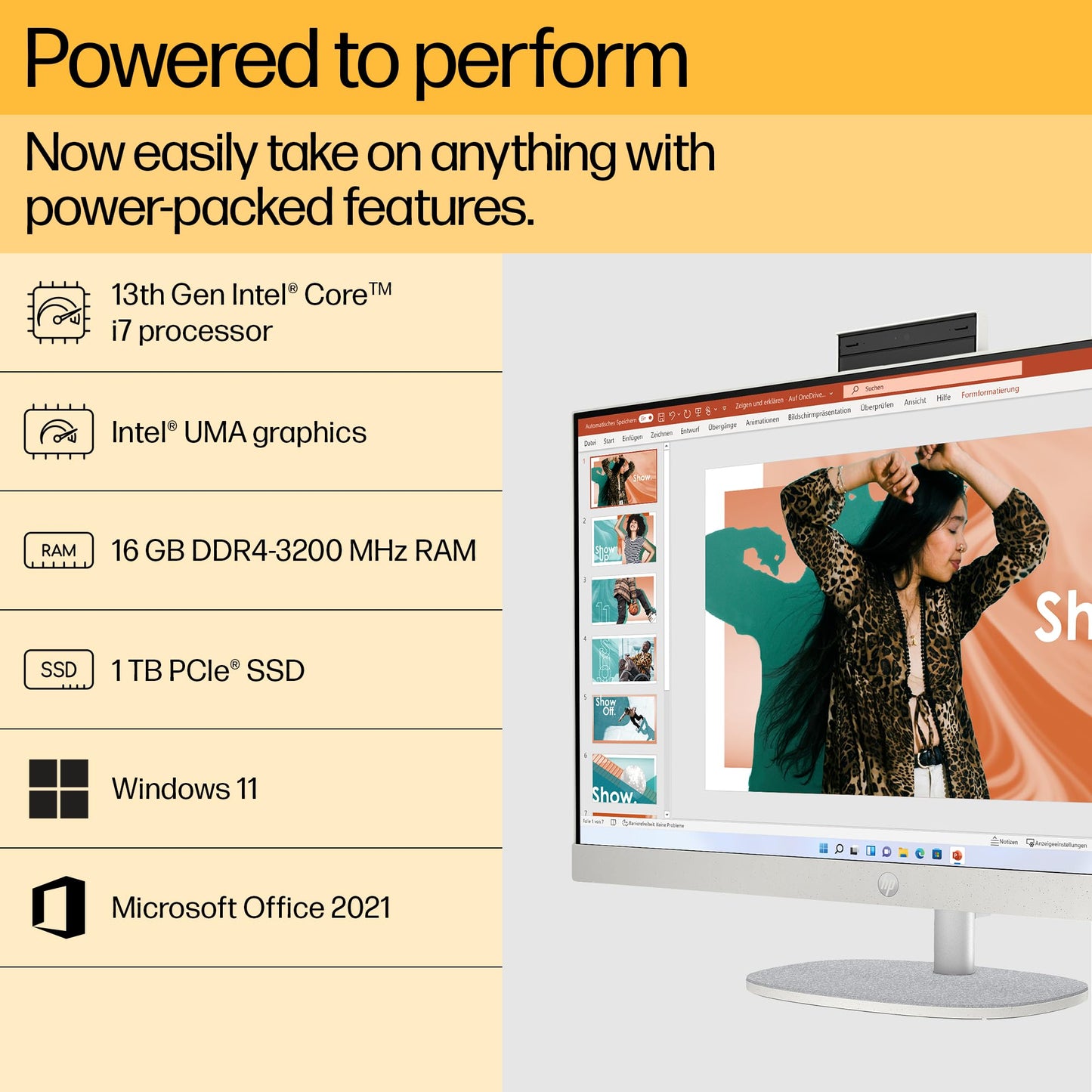 HP All-in-One PC 13th Gen Intel Core i7 27 inch(68.6cm) FHD 16GB RAM, 1TB SSD, Intel UMA Graphics, HP 710 White Wireless Keyboard and Mouse Combo (Win 11, MSO 21, Shell White, 6.72 Kg) 27-cr0403in