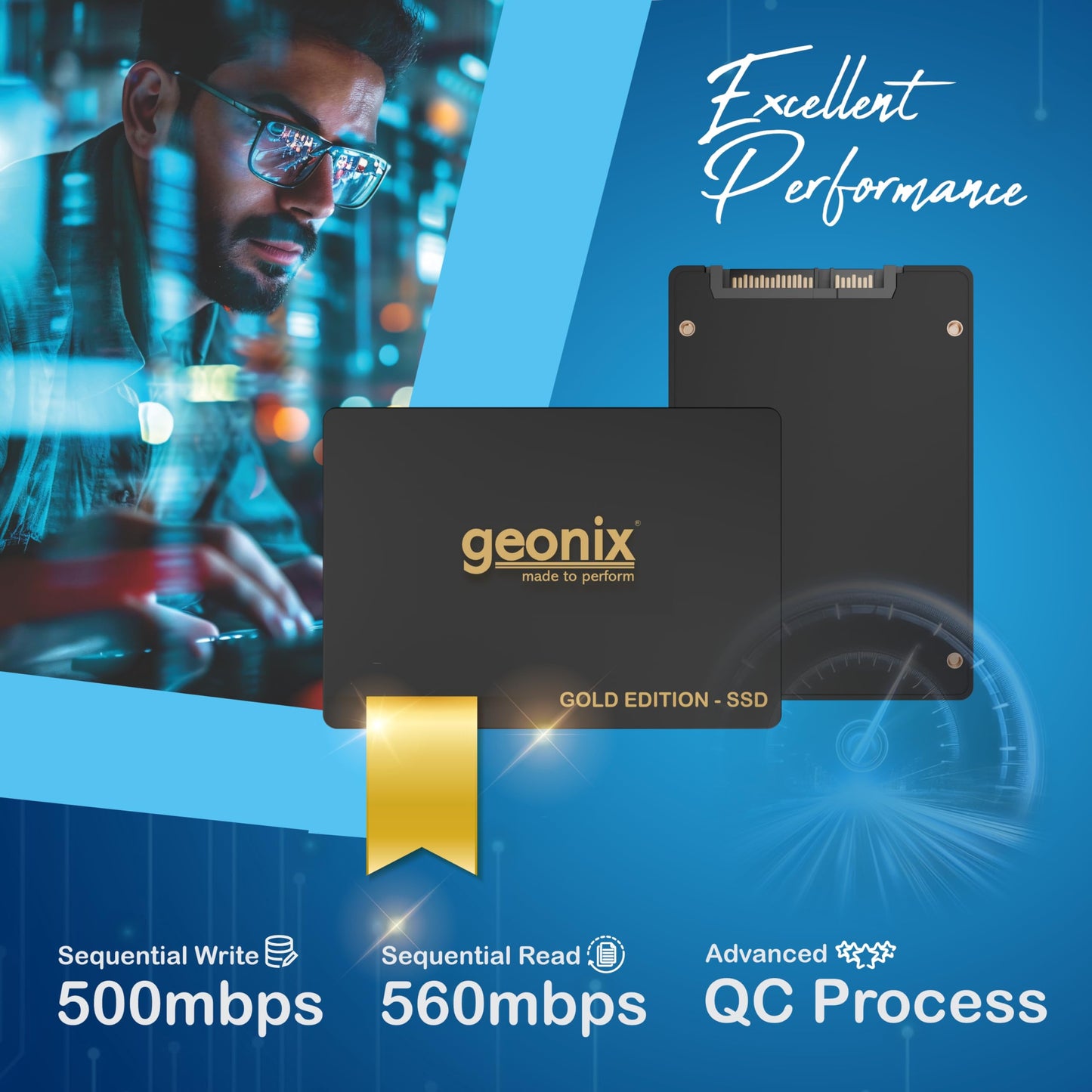 GEONIX SATA 2.5" 256GB Internal Solid State Drive6Gb/s | Fast Performance | Read/Write Speed Upto - 570/500 MB/s | Quad Channel Controller Compatible with PC and Laptop | 5 Years Warranty.