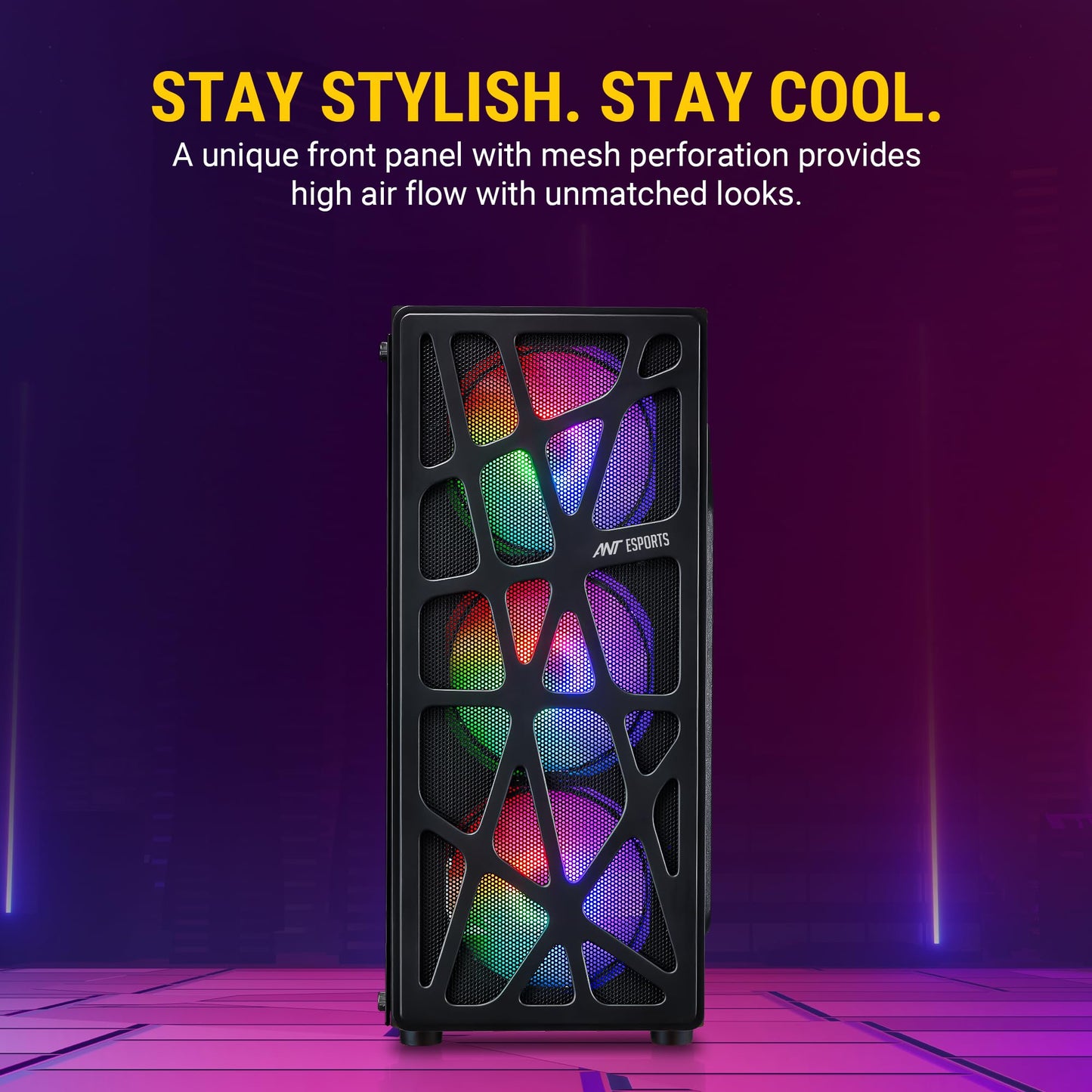 Ant Esports Elite 1100 Mid-Tower Computer Case/Gaming Cabinet - Black | Support ATX, M-ATX, ITX | Pre- Installed 3 x 120mm Front and 1 x 120mm Rear Rainbow Fans