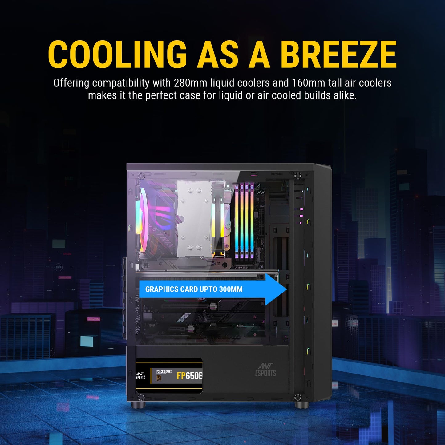 Ant Esports Elite 1100 Mid-Tower Computer Case/Gaming Cabinet - Black | Support ATX, M-ATX, ITX | Pre- Installed 3 x 120mm Front and 1 x 120mm Rear Rainbow Fans