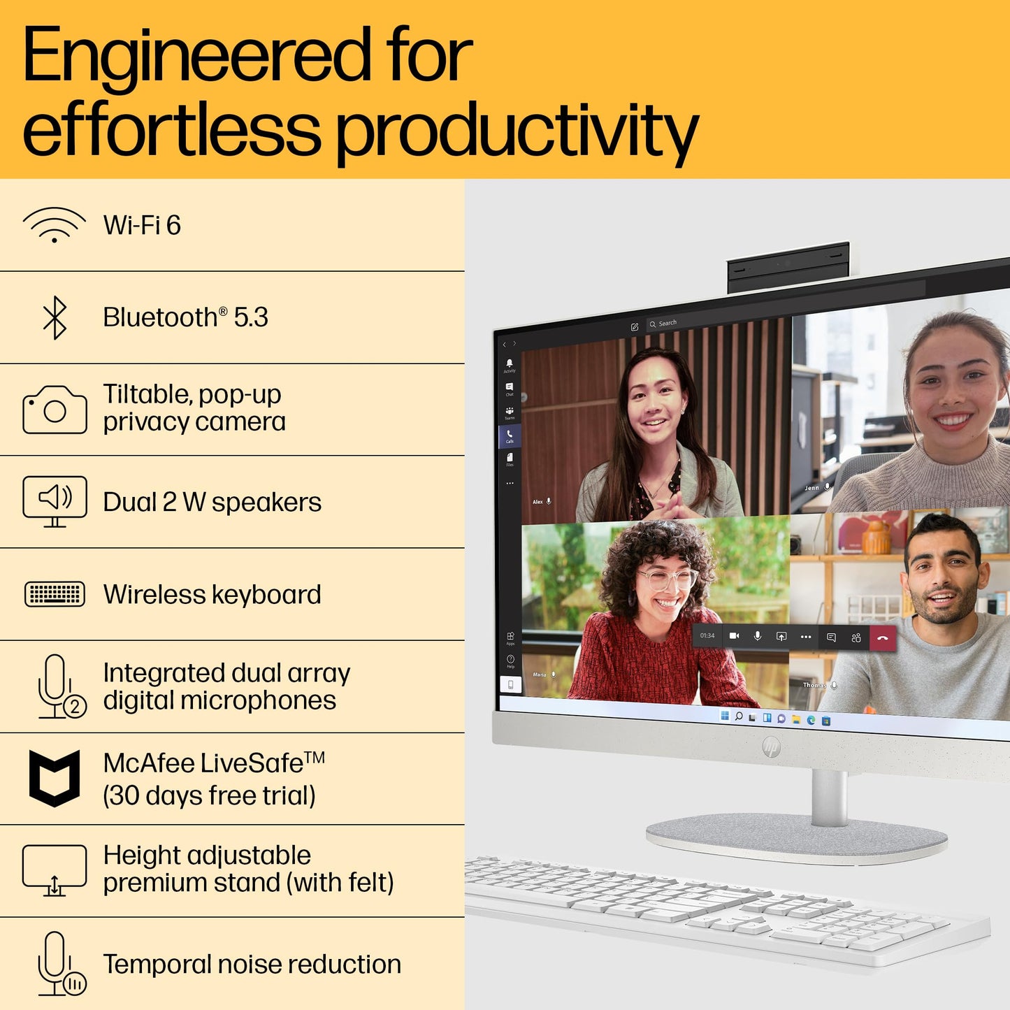 HP All-in-One PC 13th Gen Intel Core i7 27 inch(68.6cm) FHD 16GB RAM, 1TB SSD, Intel UMA Graphics, HP 710 White Wireless Keyboard and Mouse Combo (Win 11, MSO 21, Shell White, 6.72 Kg) 27-cr0403in