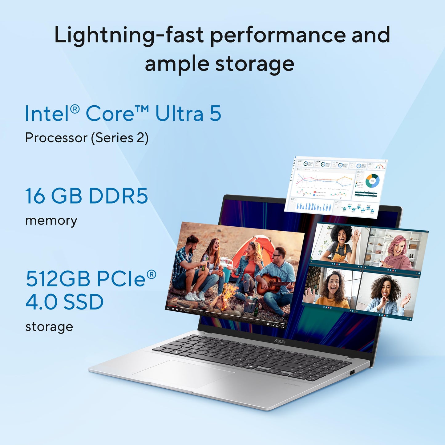 ASUS Vivobook 16,Intel Core Ultra 5 (Series 2),Thin & Light(Intel iGPU/16GB RAM/512GB SSD/FHD+/16"/60Hz/Backlit Keyboard/Windows 11/M365 Basic (1Year)*/Office Home 2024/Silver/1.88 kg) X1607CA-MB142WS