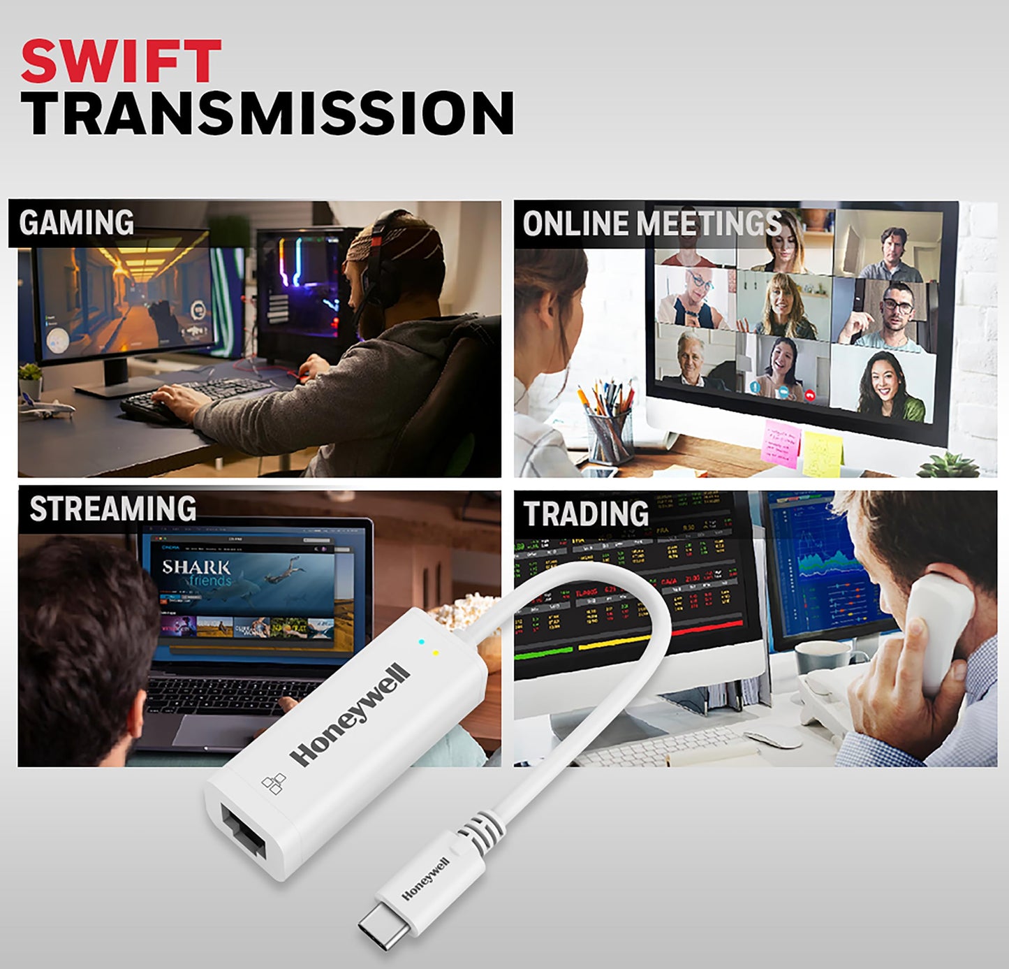 Honeywell High-Speed Type C to RJ45 Gigabit Ethernet Adapter, 10/100/1000 MBPS Network LAN speeds, Universally Compatible with All Type C MacBooks, laptops, PCs, Xbox, PS5, Tablets, etc.