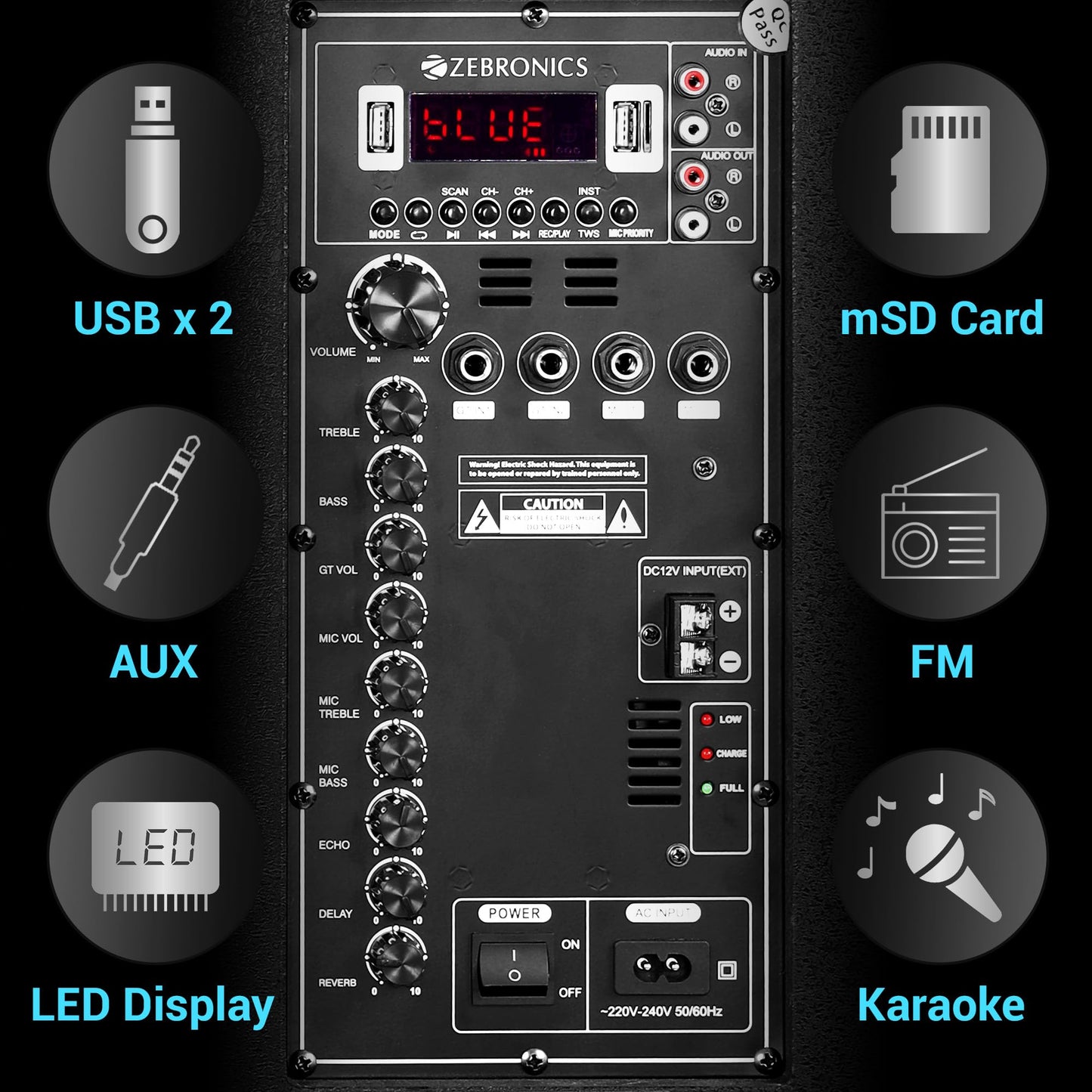 ZEBRONICS Metal Pro Powerful DJ Trolley Speaker with UHF Wireless Mic