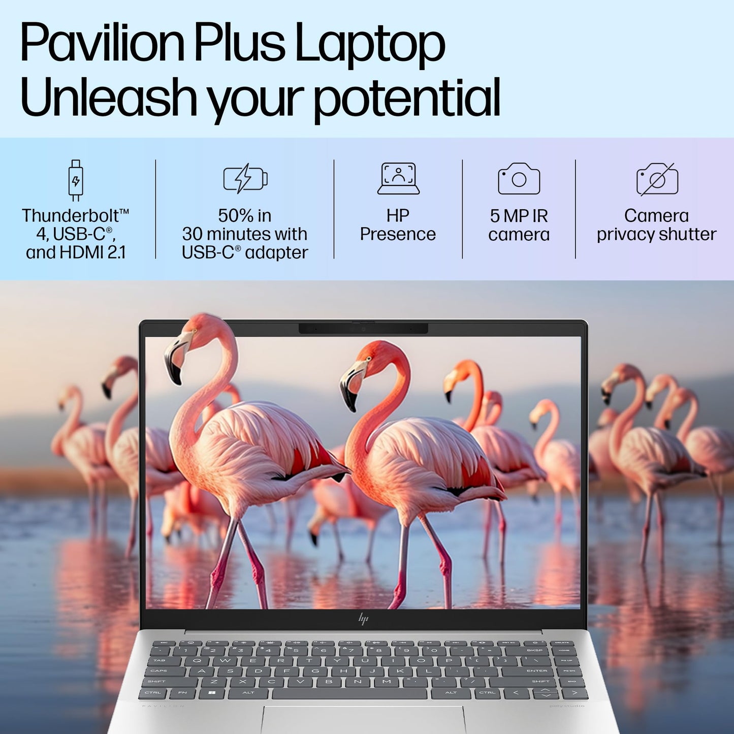 HP Pavilion Plus, Enhanced by AI, Intel Core Ultra 5 125H, 14-inch, WQXGA, 16GB LPDDR5x, 512GB SSD, Intel Arc Graphics, 5MP IR Camera/w Privacy Shutter, Backlit KB (Win 11, Silver, 1.44 kg) ew1074TU