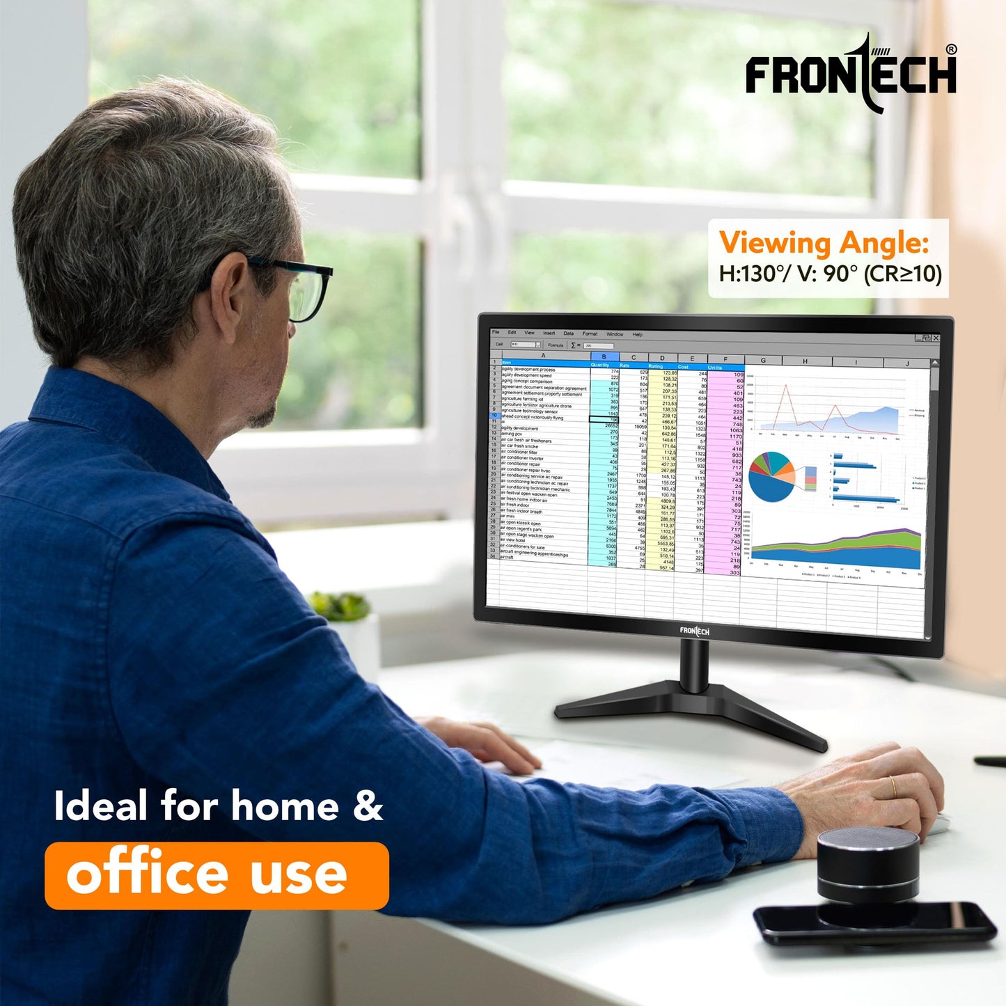 FRONTECH 20 Inch HD LED Monitor | Refresh Rate 60 Hz, 1600 x 900 Pixels | Wall Mountable Slim & Stylish Design with 16.7M Colors | HDMI & VGA Ports, Built-in Power Supply (MON-0054,Black)