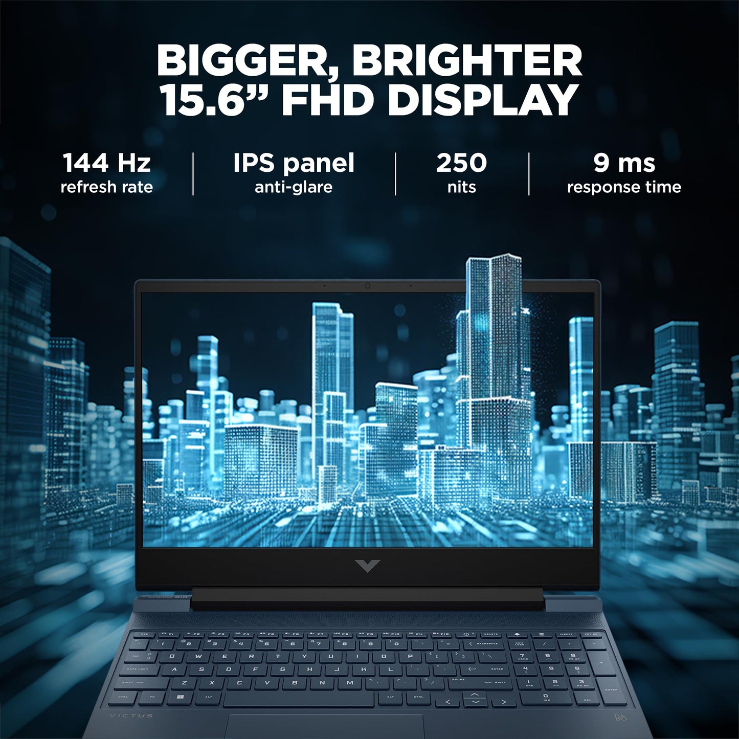 HP Victus, 12th Gen Intel Core i5-12450H, RTX 3050 Gaming Laptop (16GB DDR4, 512GB SSD) 144Hz, IPS, 15.6"/39.6cm, FHD, Win 11, MS Office 21, Blue, 2.3kg, fa1379TX/fa1412tx