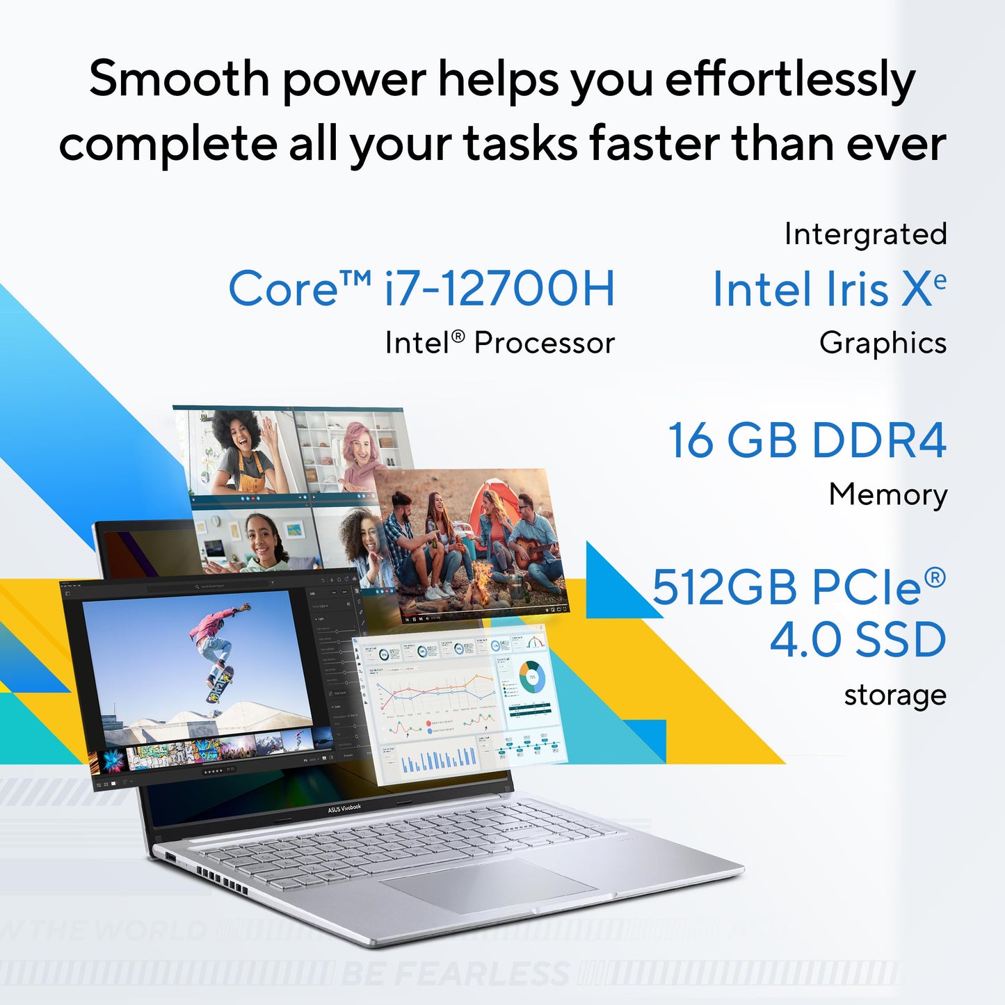 ASUS Vivobook 16, Intel Core i7-12700H (Gaming Grade CPU), 16" (40.64cm) FHD+ 16:10, Thin & Light Laptop (16GB DDR4/512GB SSD/Iris Xe/Win 11/Office 2021/Transparent Silver/1.88 Kg), X1605ZAC-MB741WS