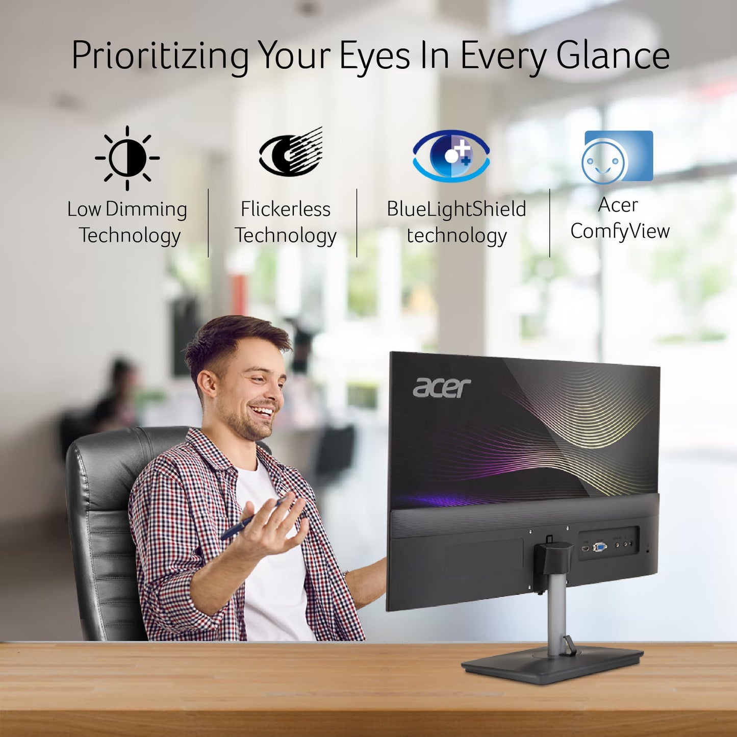 Acer RS242Y 23.8 Inch Full HD IPS Ultra-Thin (6.9mm) Backlit LED Monitor I Color Patterned Back Mood Light I Dual Glass Design, Sleek Metal Frame I 1 MS, 120Hz I 1xHDMI 1xVGA I Speakers I Eye Care