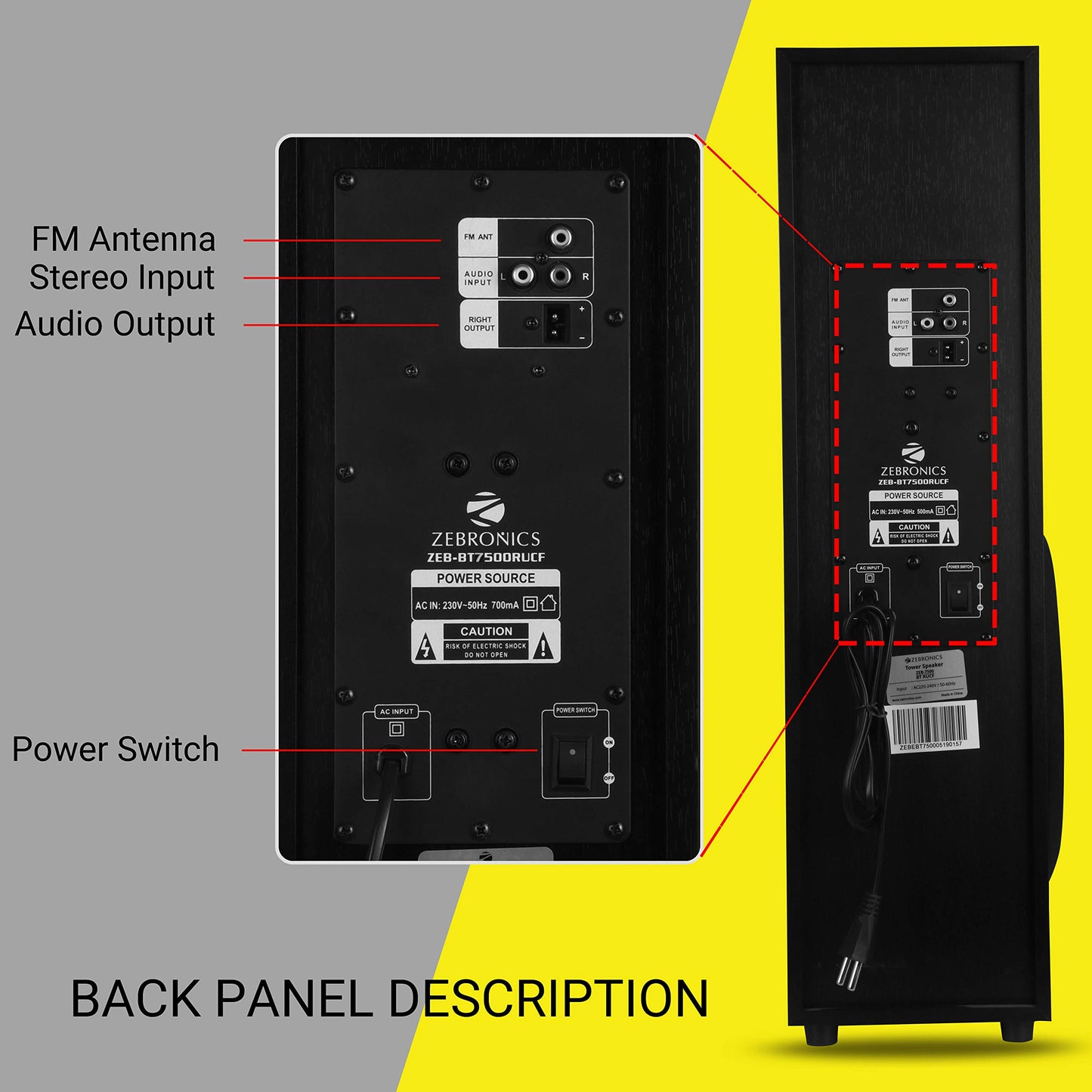 ZEBRONICS BT7500RUCF 60 Watt Wireless Bluetooth Tower Speaker