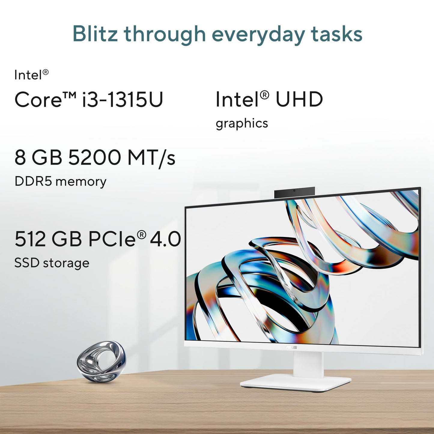 ASUS AiO V470,13th Gen Intel Core i3-1315U, 27" FHD,100Hz,All-in-One PC(8GB RAM/512GB SSD/Windows 11/Office 24/Retractable Camera/Wireless Keyboard & Mouse/M365 Basic (1Year)*) V470VAB-KWPE001WS