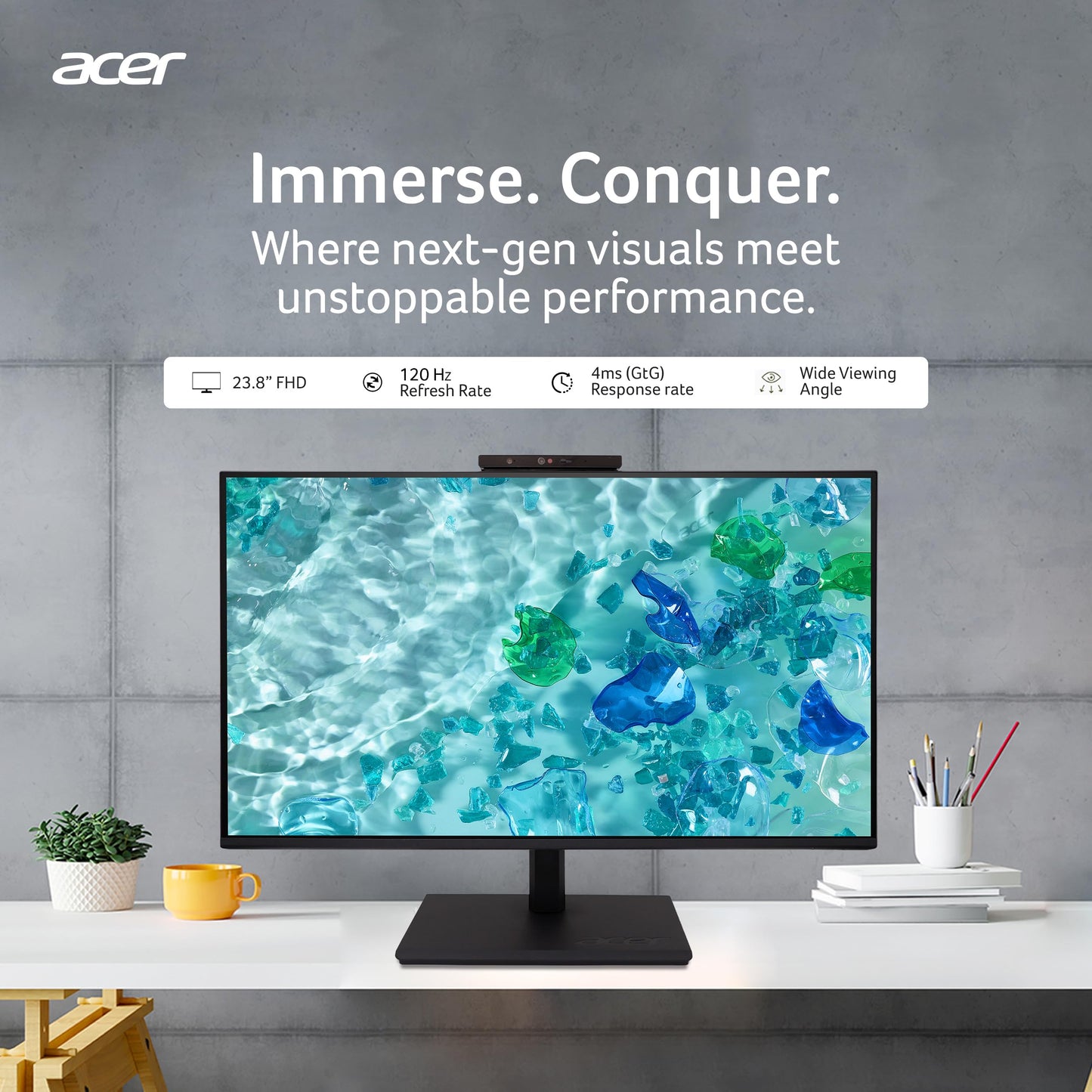Acer B247Y D6 23.8 Inch IPS Full HD Backlit LED LCD Monitor I IR 5M Adjustable Webcam with Human Presence Detection, 120Hz, Height Adjustment and Pivot, HDMI, VGA, DP, USB 3.2 HUB I Stereo Speakers