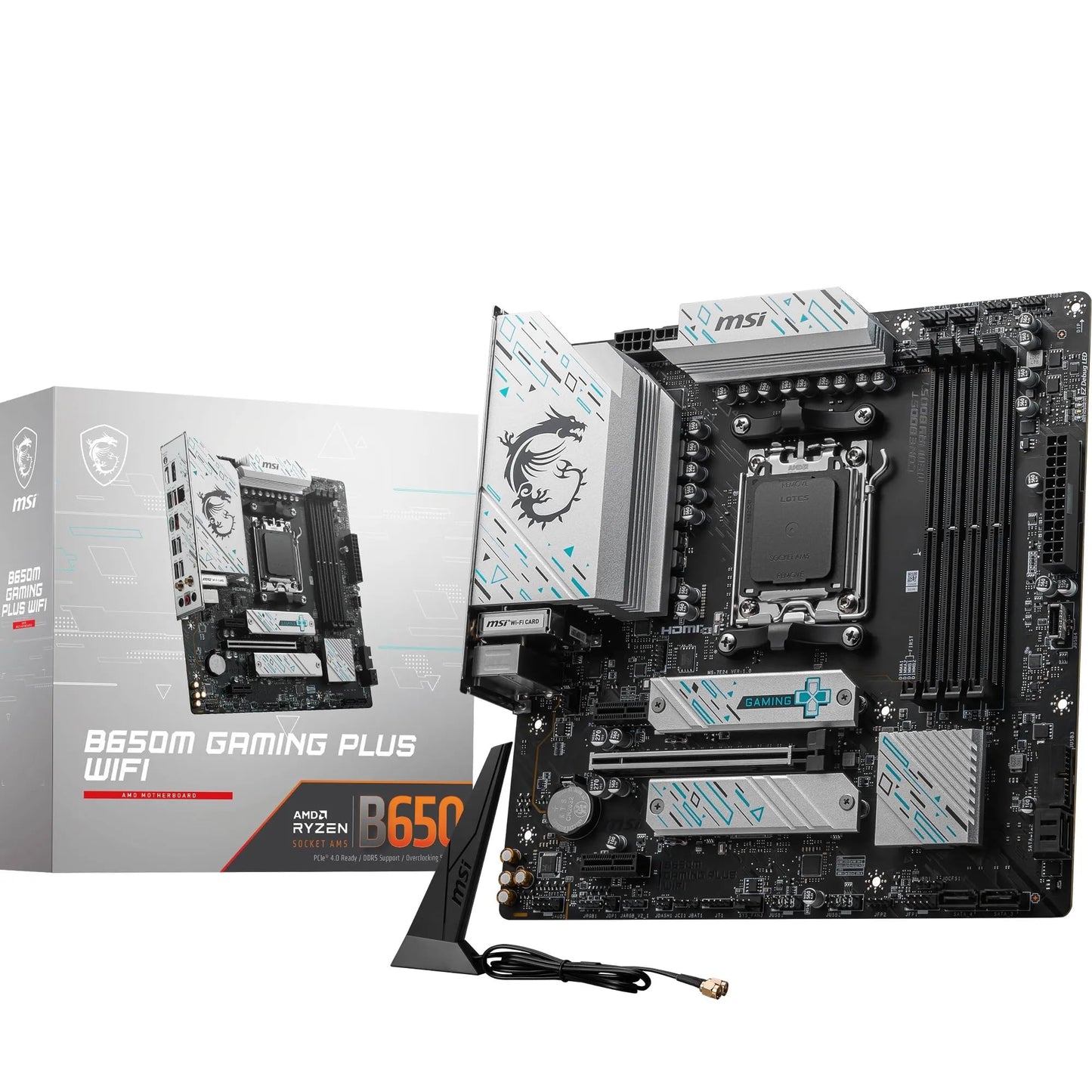 MSI B650M Gaming Plus WiFi Motherboard, mATX - Supports AMD Ryzen 7000 Series Processors, AM5, DDR5 Memory Boost 7800+MHz/OC, 1 x PCIe 4.0 x16, 2 x M.2 Gen4, Wi-Fi 6E