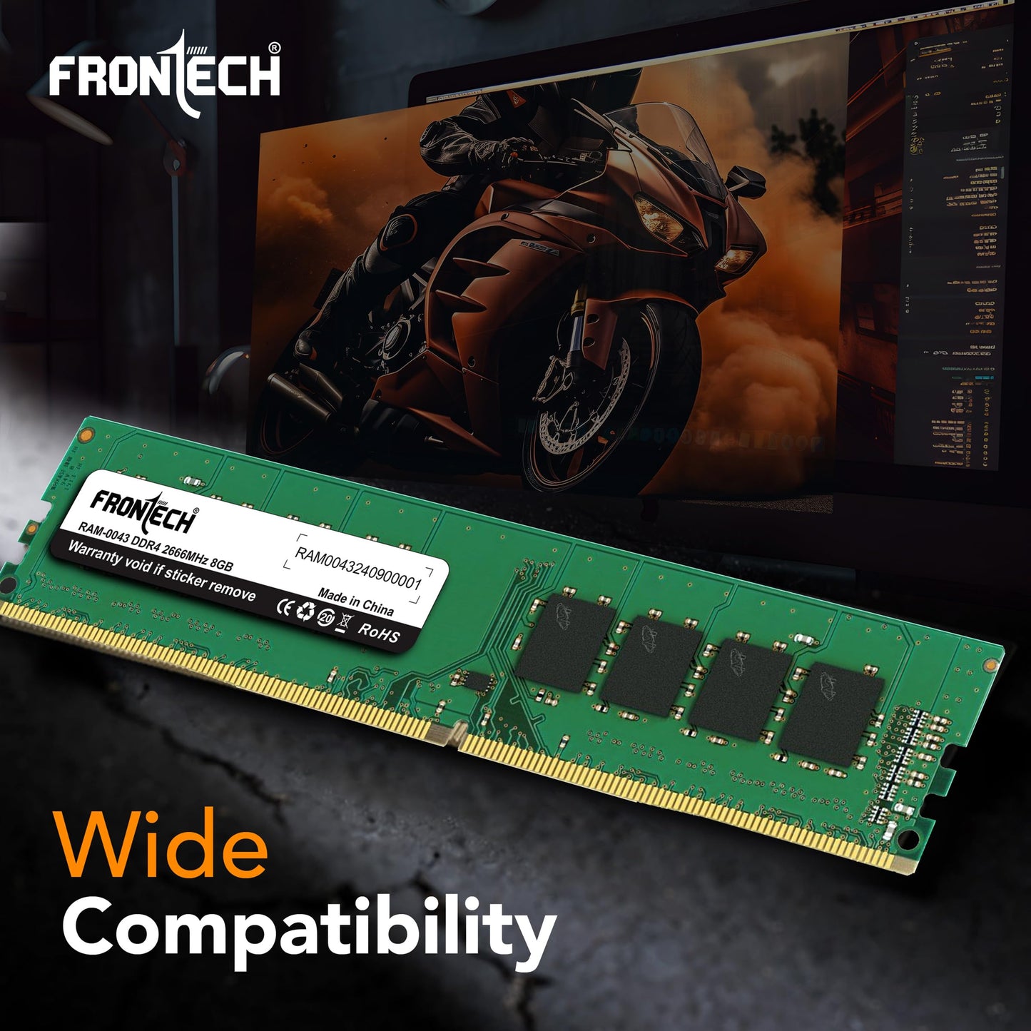 FRONTECH 8GB DDR4 16 Chips 2666 MHz Desktop RAM Memory, Suitable for Gaming, Multitasking (RAM-0043)
