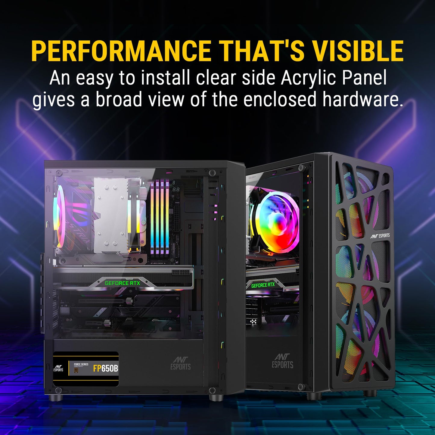 Ant Esports Elite 1100 Mid-Tower Computer Case/Gaming Cabinet - Black | Support ATX, M-ATX, ITX | Pre- Installed 3 x 120mm Front and 1 x 120mm Rear Rainbow Fans
