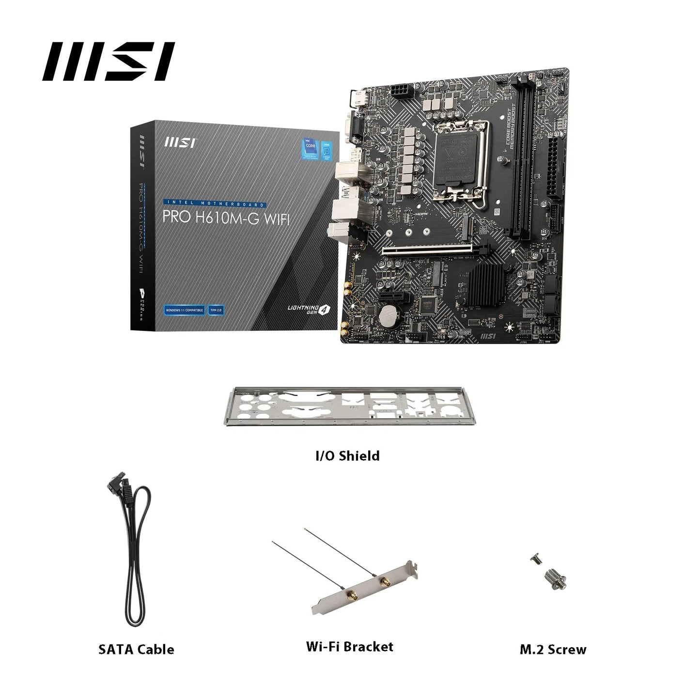MSI PRO H610M-G WiFi Motherboard – Micro-ATX, Supports 12th/13th/14th Gen Intel Core Processors, LGA 1700 Socket, DDR5 Memory Boost 5600MHz/MAX, PCIe 4, 1G LAN, M.2 Slots, USB 3.2, Wi-Fi 6E