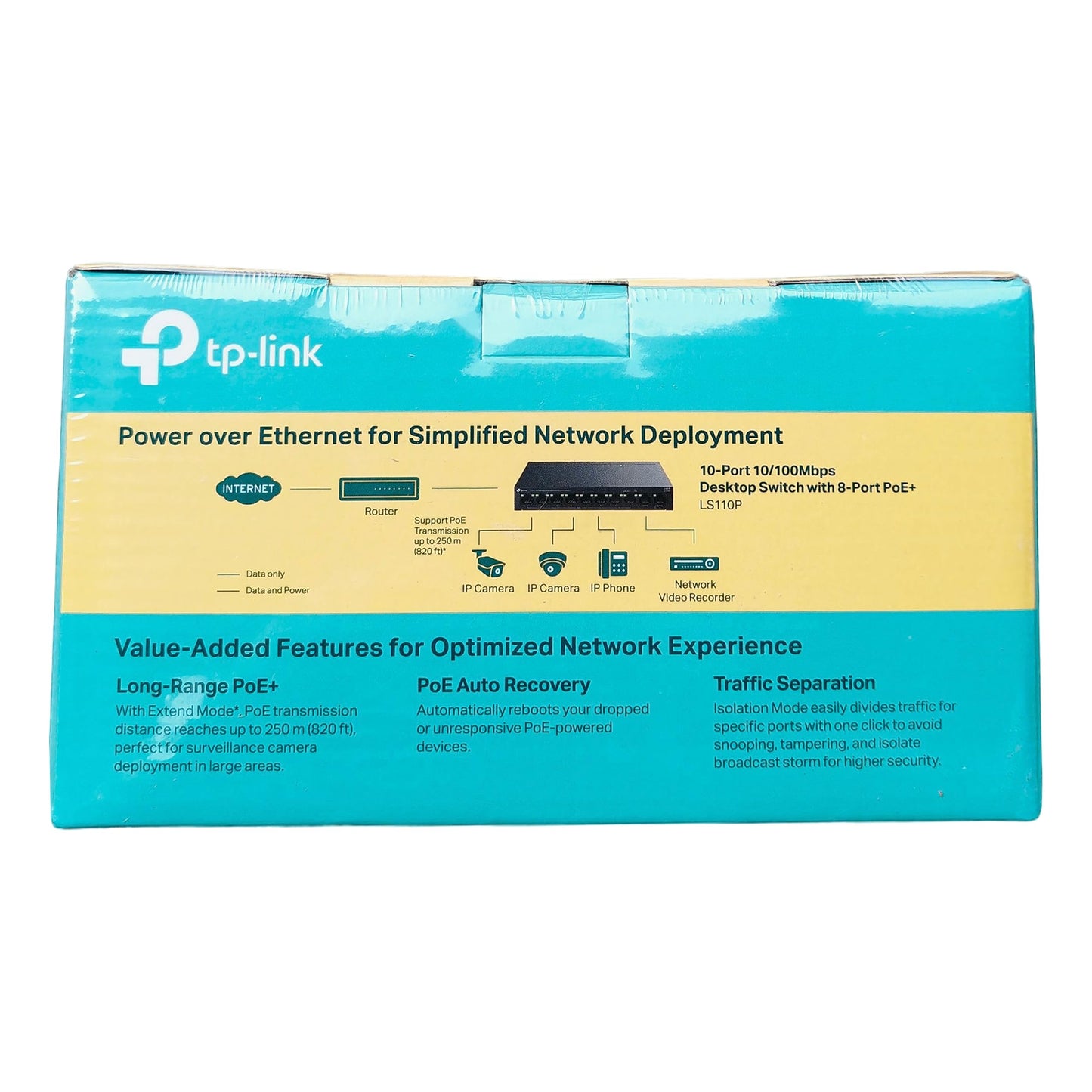 TP-Link LS110P 10-Port 10/100Mbps Desktop Switch with 8-Port PoE+, 96 W Total PoE Budget, PoE Auto Recovery, Plug & Play, Isolation Mode ,Ideal for Noise-Sensitive Homes or Businesses