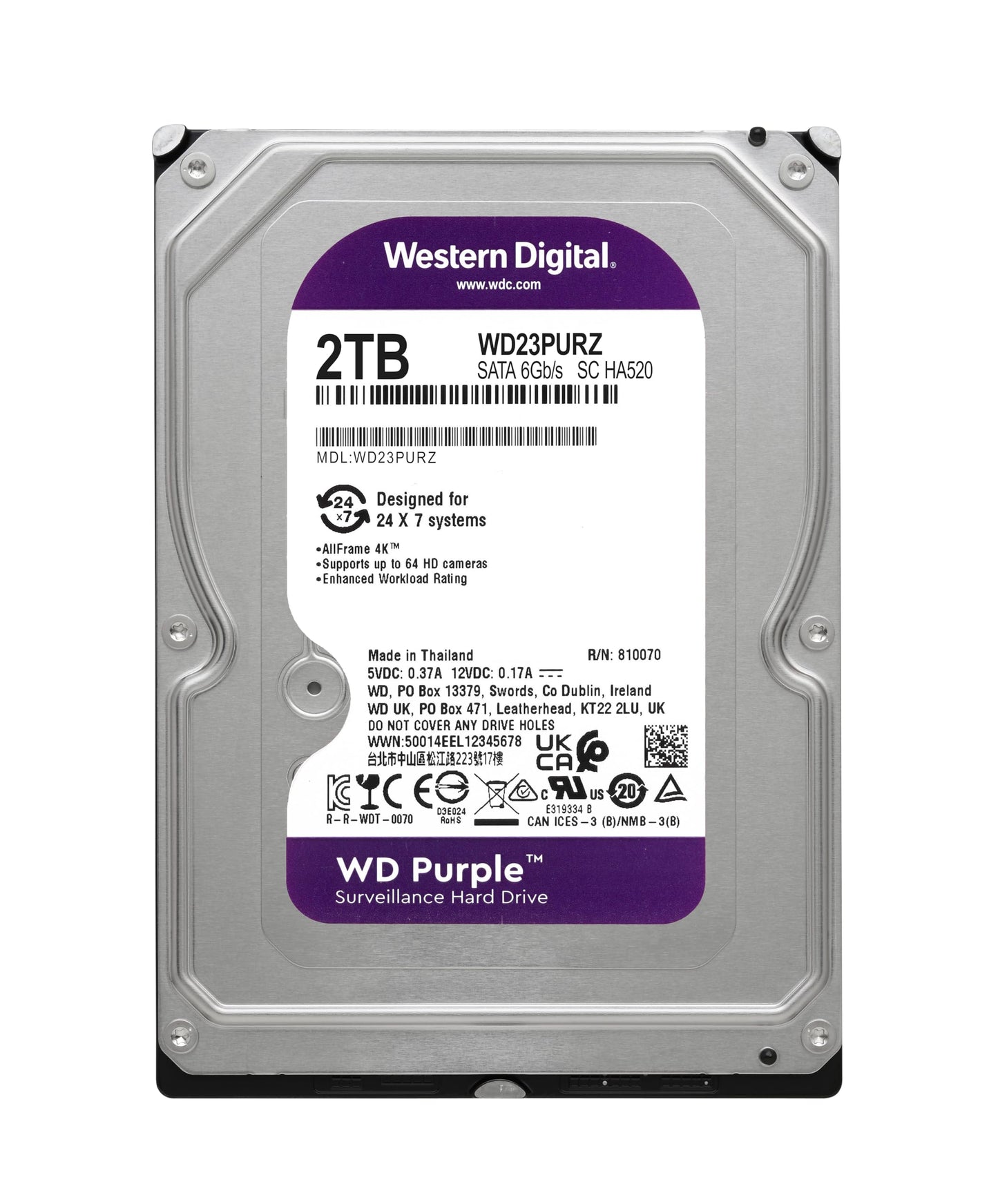 WD Purple™ 2TB Surveillance Hard Drive