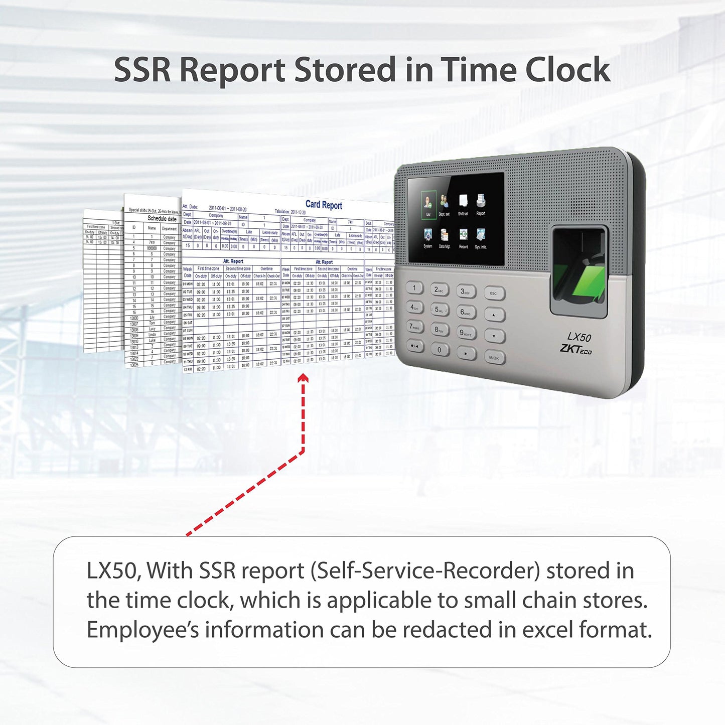 ZKTeco LX50 Biometric Fingerprint Time Attendance Clock | Employee Check-in Recorder with Built-in SSR Excel Software | 500 Users Capacity | No Monthly Fees (Silver)