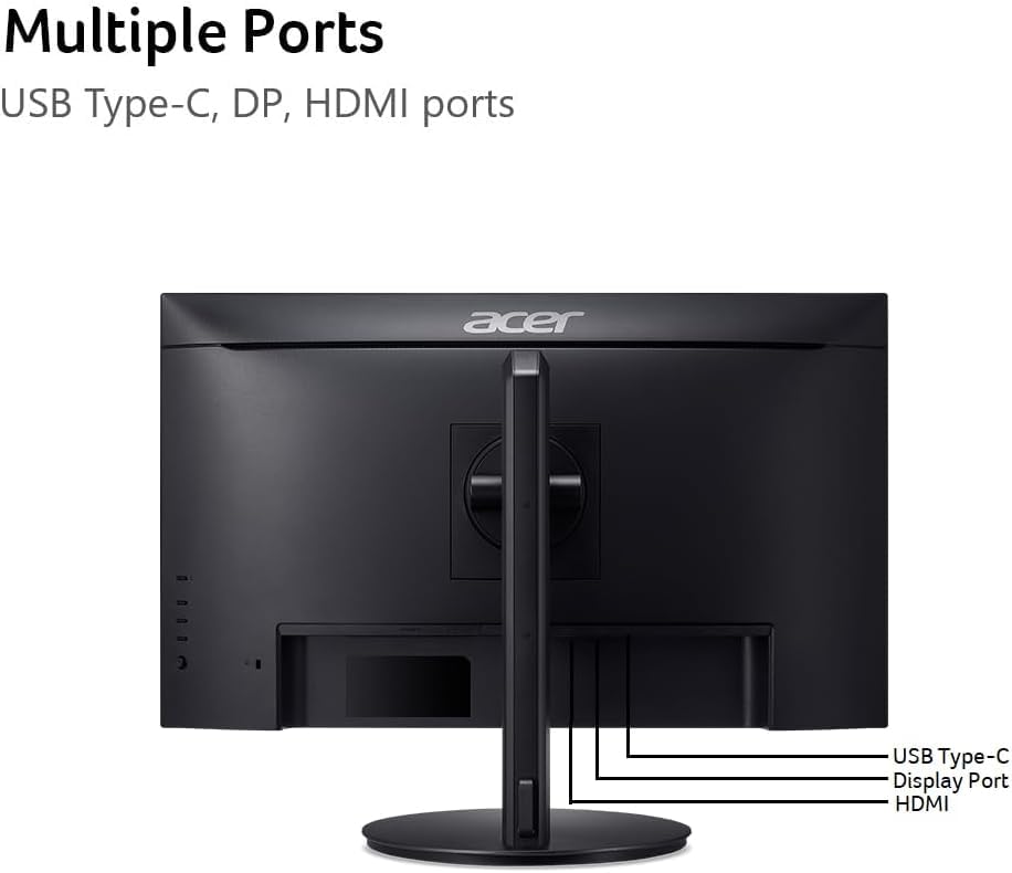 Acer CB272K 27 Inch UHD 4K 3840x2160 IPS Backlit LED Monitor I Type C 90W PD I HDR 10, Delta E<1, 350Nits, 99% sRGB I Height Adj, Tilt, Pivot I 1xHDMI, 1xDP, 1xType-C I Eye Safe Certified I Speakers