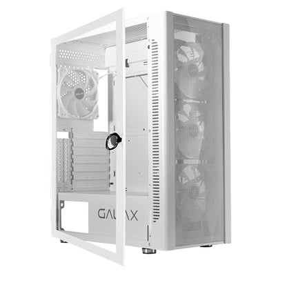 GALAX PC Case Revolution-06 (REV-06W) White Gaming Cabinet | Supports ATX, M-ATX, ITX | 4 RGB Cooling Fans | Hinged Magnetic Tempered Glass Door | Mesh Panel | Minimalist Design | Spacious Interior