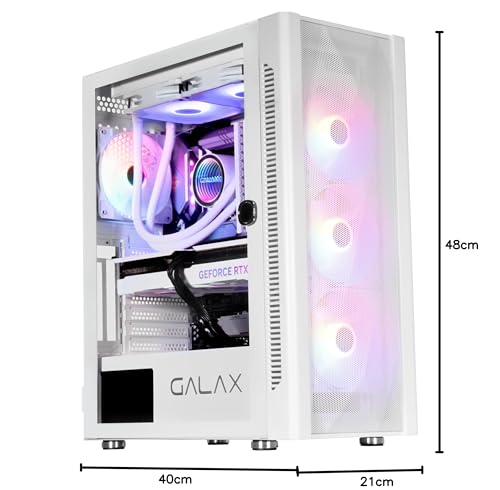 GALAX PC Case Revolution-06 (REV-06W) White Gaming Cabinet | Supports ATX, M-ATX, ITX | 4 RGB Cooling Fans | Hinged Magnetic Tempered Glass Door | Mesh Panel | Minimalist Design | Spacious Interior