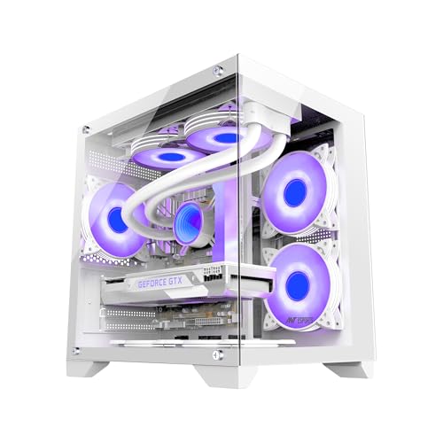 Ant Esports Crystal Z2 Mid-Tower Computer Case/Gaming Cabinet – White | Support Micro-ATX, Mini-ITX | Pre-Installed 3 ARGB Infinity Mirror Fans