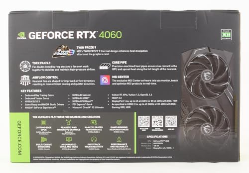 MSI Geforce RTX 4060 Ventus 2X Black 8G Oc 8Gb Gddr6 128-Bit Gaming Graphic Card, pci_e