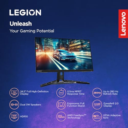 Lenovo Legion-R25f-30 | 25 Inch (63.50cm) | FHD 240Hz Gaming Monitor | 0.5ms, AMD FreeSync, 99% sRGB, 90% DCI-P3, 3Wx2 Speaker, 2xHDMI, 1xDP| Tilt, Swivel, Pivot, Height Adjust Stand | Black