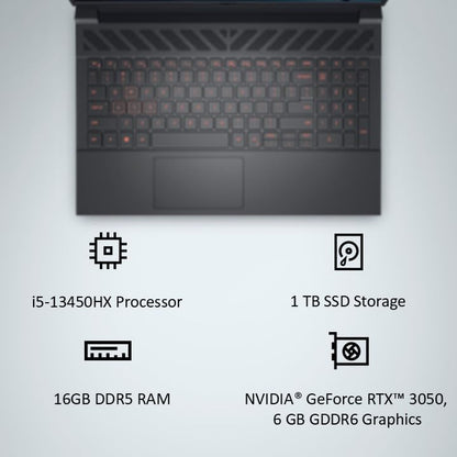 Dell G15-5530 Gaming Laptop, 13th Gen Intel Core i5-13450HX| NVIDIA RTX 3050, 6GB (16GB RAM|1TB SSD, FHD|Window 11|MS Office' 21|15.6" (39.62cm)|Orange Backlit Keyboard& G-Key|Dark Shadow Grey|2.65Kg