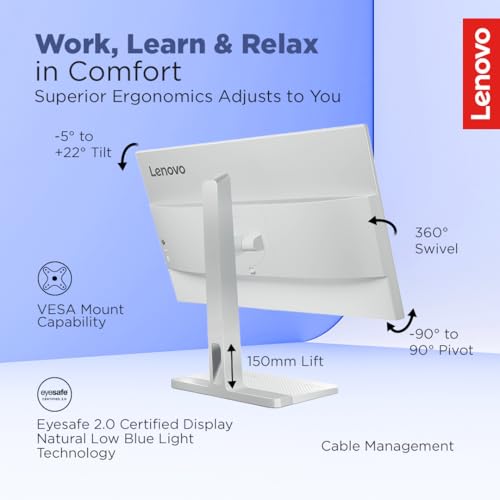 Lenovo L-Series 24 inch (60.4cm) FHD IPS Monitor| 100Hz, 1ms, FreeSync, 3Wx2 Speakers, 4xUSB-A, 1xUSB-C, 1x HDMI, PD-45W, Tilt, Swivel,Pivot Height Adjust Stand: for Home & Office use, Grey, L24m-4A