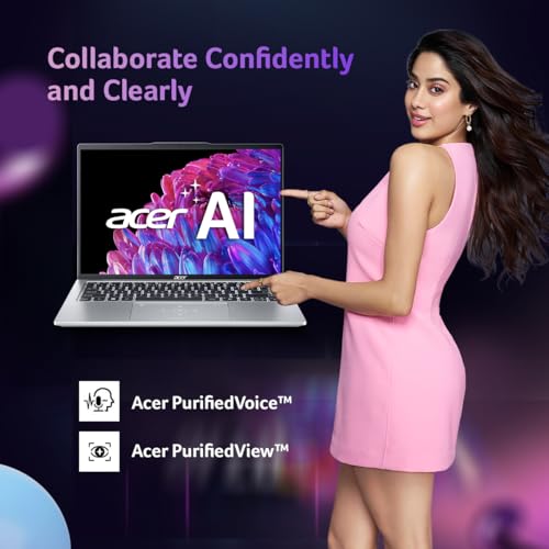 Acer Swift Go 14, Intel Core Ultra 7-155H, 16GB RAM, 1TB SSD, OLED WQXGA+ 14"/35.56cm, Windows 11, MS Office, Pure Silver, 1.3Kg, SFG14-73, Intel Arc Graphics, 1440p Camera AI Powered Laptop