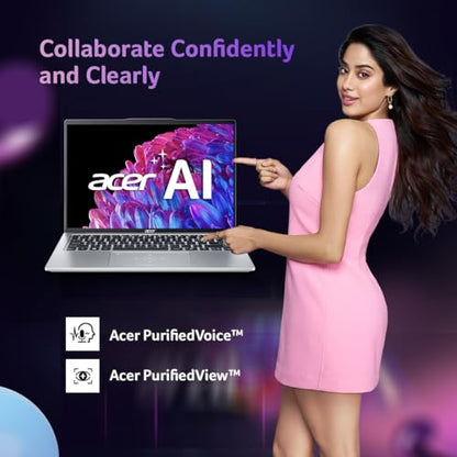 Acer Swift Go 14, Intel Core Ultra 7-155H, 16GB RAM, 1TB SSD, OLED WQXGA+ 14"/35.56cm, Windows 11, MS Office, Pure Silver, 1.3Kg, SFG14-73, Intel Arc Graphics, 1440p Camera AI Powered Laptop