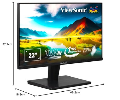 ViewSonic 55.88 Cm (22"), FHD, VA Monitor for Home and Office Use, 100 Hz,1ms Response time, Eye ProTech for Comfort Viewing, Wall Mount, Bezel-Less, Srgb104%, HDMI, VGA - VA2215-H-1N.