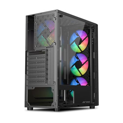 Ant Esports Elite 1120 Mid-Tower Computer Case/Gaming Cabinet - Black | Support ATX, M-ATX, ITX | Pre- Installed 3 x 120mm Front and 1 x 120mm Rear Rainbow Fans
