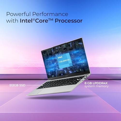 Acer Aspire 3, Intel Core Celeron N4500, 8GB LPDDR4X, 512GB SSD, HD, 14"/35.56cm, Windows 11 Home, Pure Silver, 1.3KG, A324-45, HD Webcam, 38 WHR Laptop