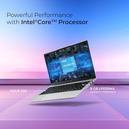 Acer Aspire 3, Intel Core Celeron N4500, 8GB LPDDR4X, 512GB SSD, HD, 14"/35.56cm, Windows 11 Home, Pure Silver, 1.3KG, A324-45, HD Webcam, 38 WHR Laptop