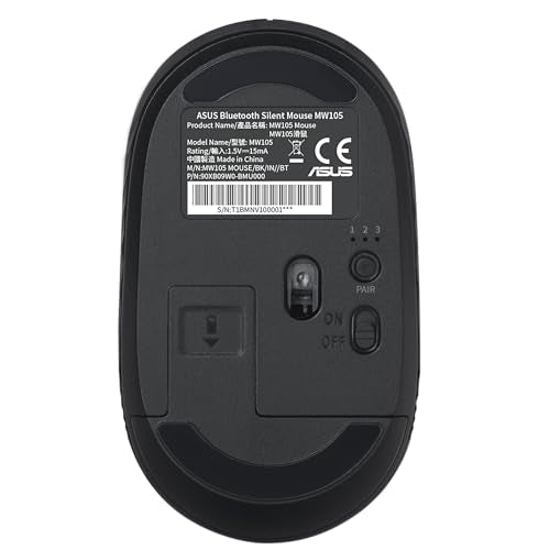 ASUS MW105 Multi-Device Wireless Bluetooth Silent Mouse, Adjustable DPI, Ambidextrous Shape, Connects Upto 3 Devices, Optical Tracking, Compatible with PC/Laptop- (Black) 48 Grams, 3 Year Warranty