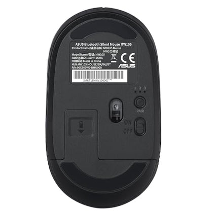 ASUS MW105 Multi-Device Wireless Bluetooth Silent Mouse, Adjustable DPI, Ambidextrous Shape, Connects Upto 3 Devices, Optical Tracking, Compatible with PC/Laptop- (Black) 48 Grams, 3 Year Warranty
