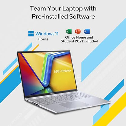 ASUS Vivobook 16, Intel Core i7-12700H (Gaming Grade CPU), 16" (40.64cm) FHD+ 16:10, Thin & Light Laptop (16GB DDR4/512GB SSD/Iris Xe/Win 11/Office 2021/Transparent Silver/1.88 Kg), X1605ZAC-MB741WS
