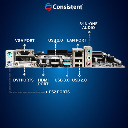 Consistent H-310 Motherboard 8th, 9th Gen i3, i5, i7, DDR4 Slots for RAM, with GMA 950 Graphic Card, Motherboard with Sound Card, SATA 2&3, 3Y Warranty