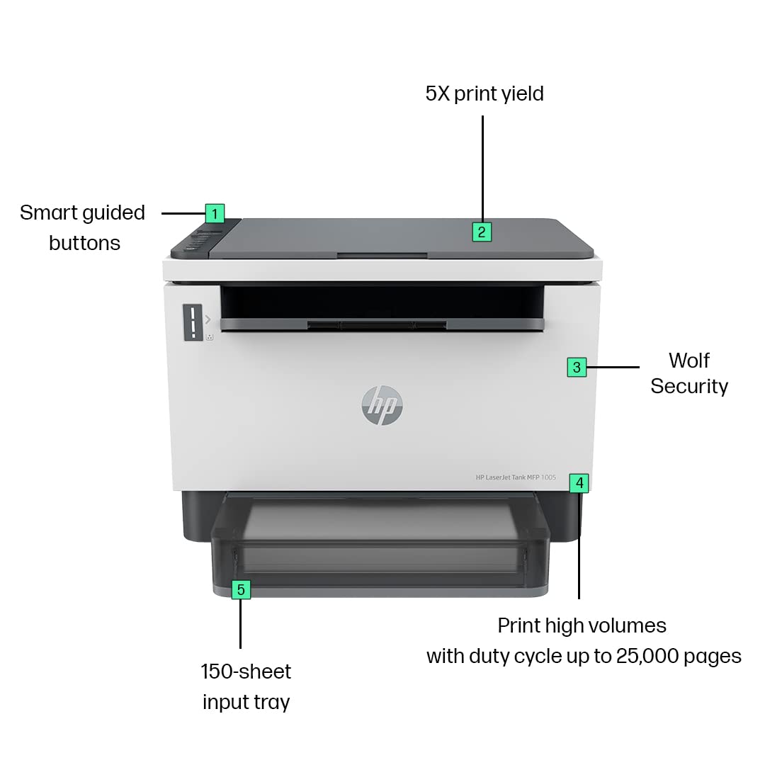HP Laserjet Tank 1005 Monochrome Print+Copy+Scan, Lowest Cost/Page