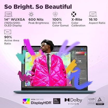 Lenovo Yoga Slim 7 AMD Ryzen AI 7 350, Copilot+ AI PC(32GB RAM/1TB SSD/14"(35.5cm)WUXGA OLED/AI Now/50 TOPS/Windows 11/Office Home 2024/Backlit Keyboard/1Yr ADP Free/Teal/1.19Kg), 83JY000UIN AI Laptop