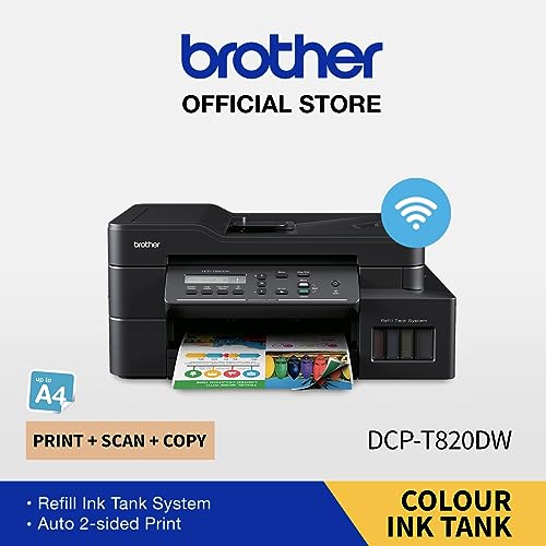 Brother Ink Tank DCP-T820DW WIFI Auto Duplex Color Multifunction Printer (Print Scan Copy), ADF, LCD, LAN, Print Up to 7.5K Pages Black & 5K in Color Each for (CMY), Extra Black Ink, Free Installation