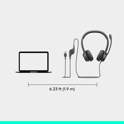Logitech H390 Wired On Ear Headset for PC/Laptop, Stereo Headphones with Noise Cancelling Microphone, USB-A, In-Line Controls, Works with Chromebook