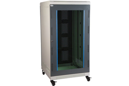 MASS RACK 22U 600X600mm Floor Standing Network Rack with Power Strip 6 Socket, Server Tray(2 Nos.), Cable Organiser 1U Closed, 4 Fans & Hardware Kit-Cage Nut Assembly - Combo Pack