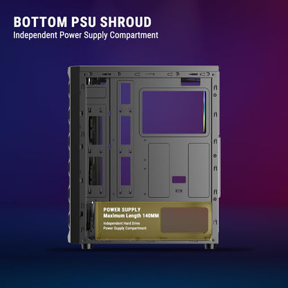 Ant Esports Elite 1120 Mid-Tower Computer Case/Gaming Cabinet - Black | Support ATX, M-ATX, ITX | Pre- Installed 3 x 120mm Front and 1 x 120mm Rear Rainbow Fans