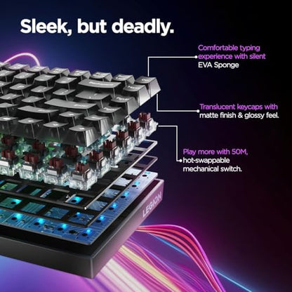 Lenovo Legion K510 Mini Pro Gaming Keyboard, 16.8 Million Colors RGB Per Key, Programmable |100% Anti Ghosting Mechanical switches |Customizable| USB 2.0 Interface |3 Yr Warranty | Black + Traslusent