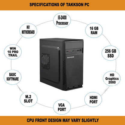 TAKKSON T16256 Desktop Computer CPU PC (Core i5-2nd Gen. || 16 GB Ram || 256 GB SSD || HD Graphics || HDMI || VGA || Ethernet || OS Win-10) Basic Software Installed
